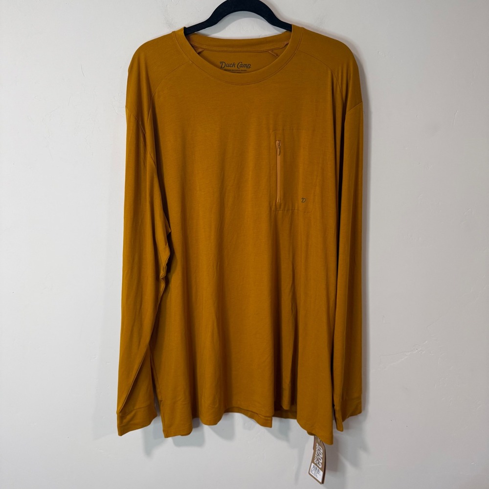 Duck Camp Mens Lightweight Bamboo Crew 3XL‎ Buck Gold NWT Long Sleeve Pocket Tee